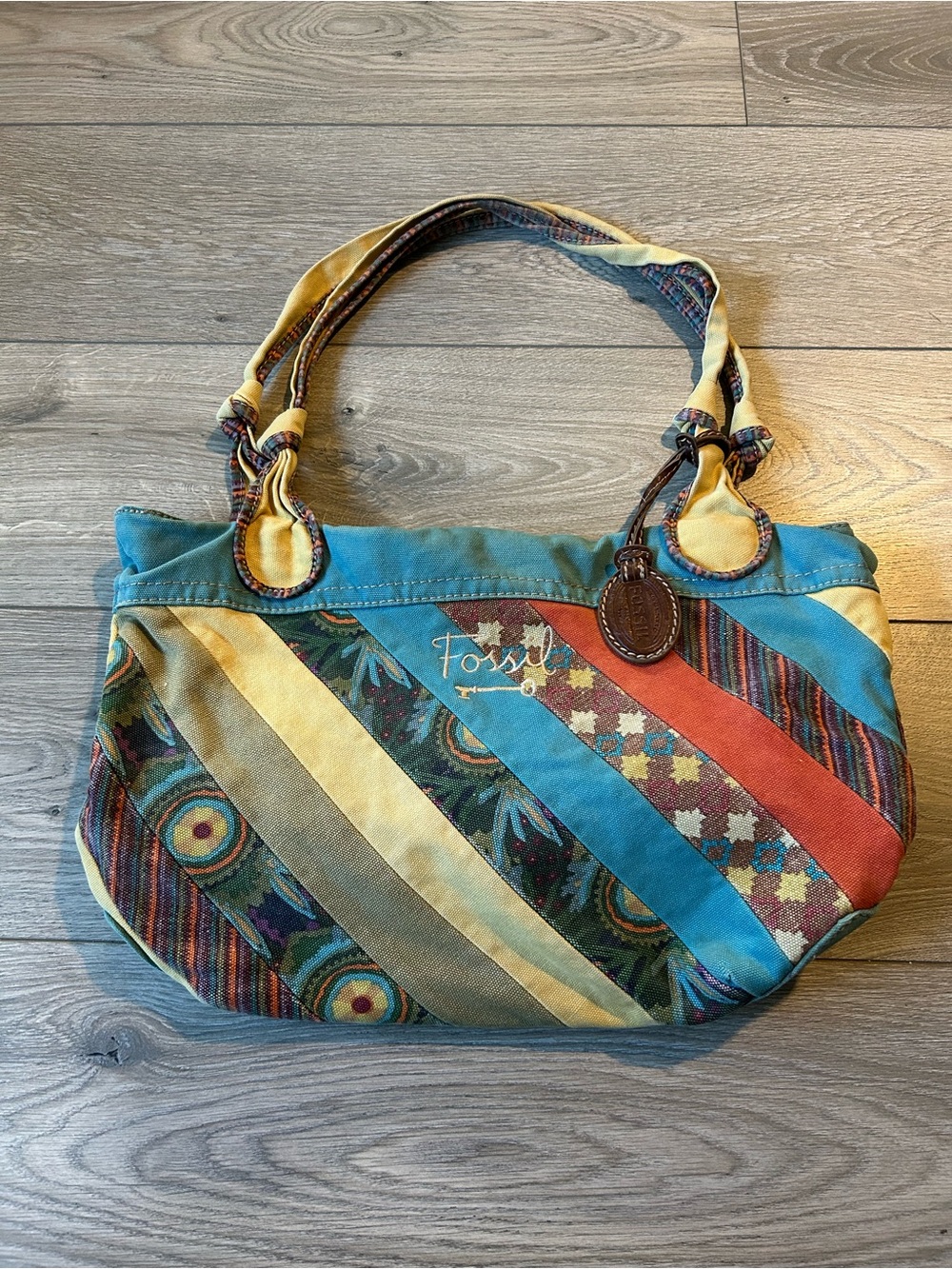 Fossil long live Vintage colorful Canvas patchwork Boho Tote Bag